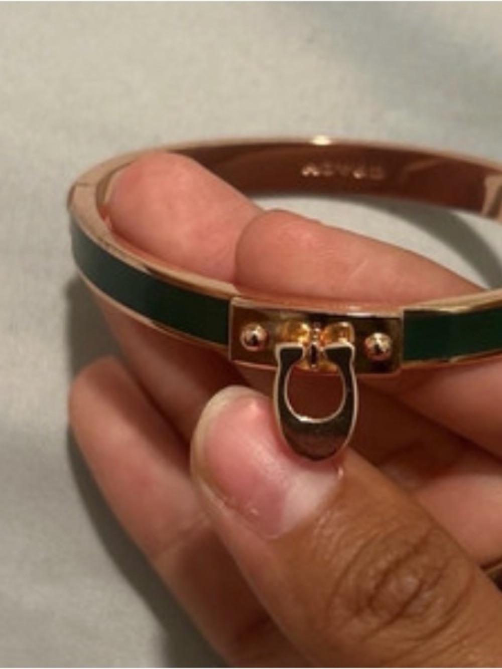 Coach Green Enamel Gold-Tone Signature Hinge Bracelet - Picture 2 of 3